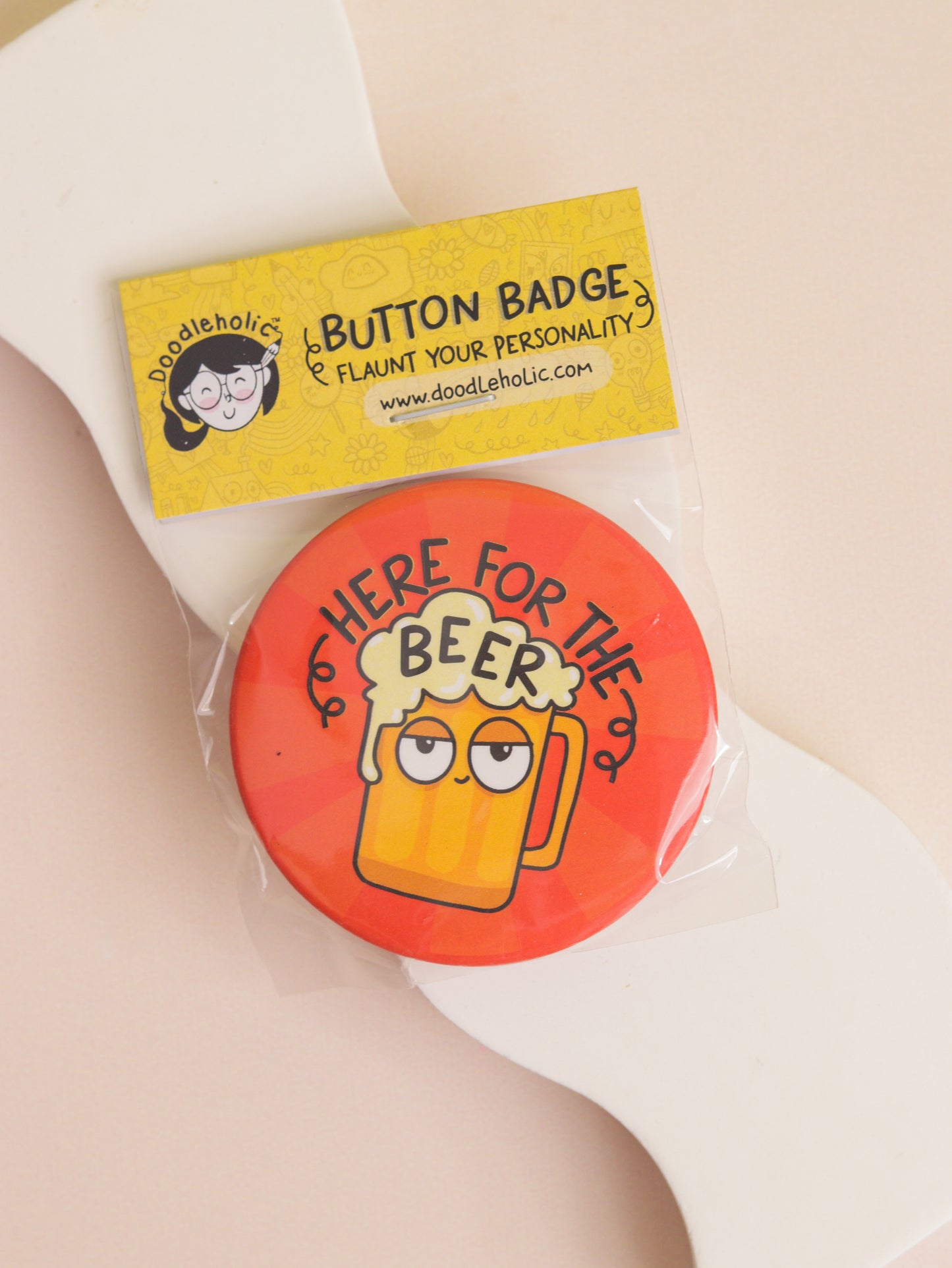 Here for Beer Button Badge