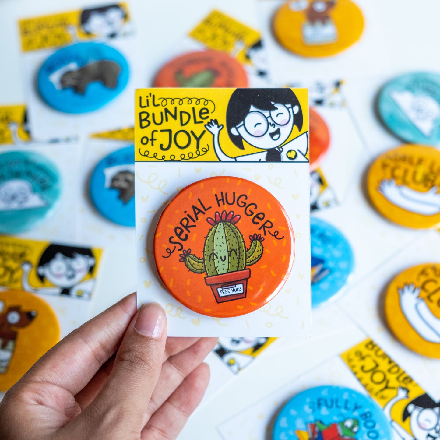 Serial Hugger Button Badge